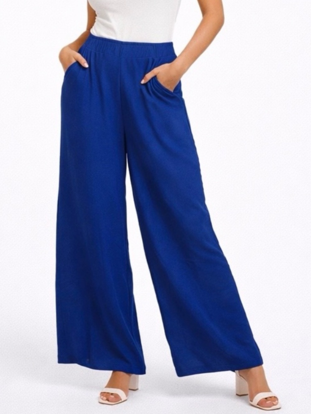 Trina Turk Royal Blue Wide Leg Pleated Pull On So Soft Weekend Palazzo Pants